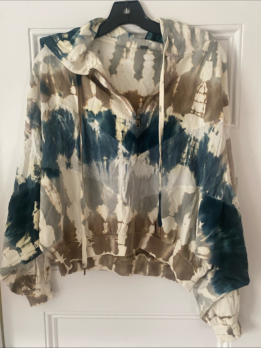 Tie-Dye Half-Zip Hoodie in Teal & Taupe